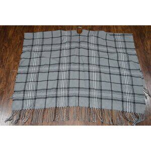 Time And True Women's Ruana Shawl One Size Grey Black Plaid With Front Buckle